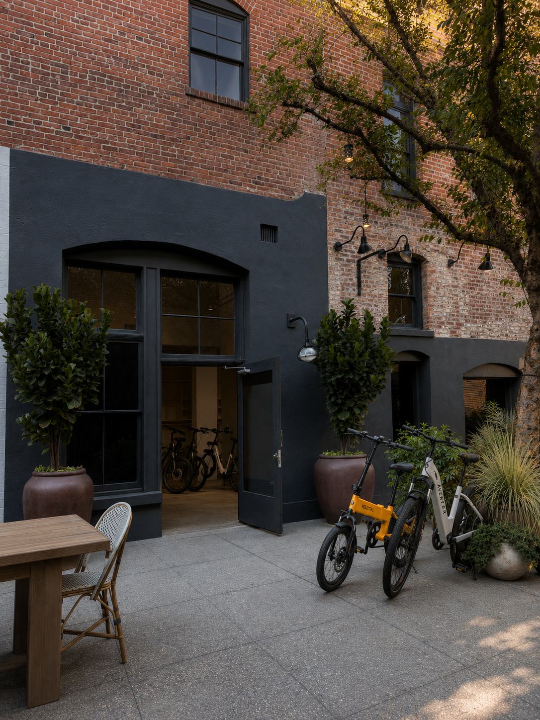 Pedal Hut e-bike lineup at a Los Angeles sunset