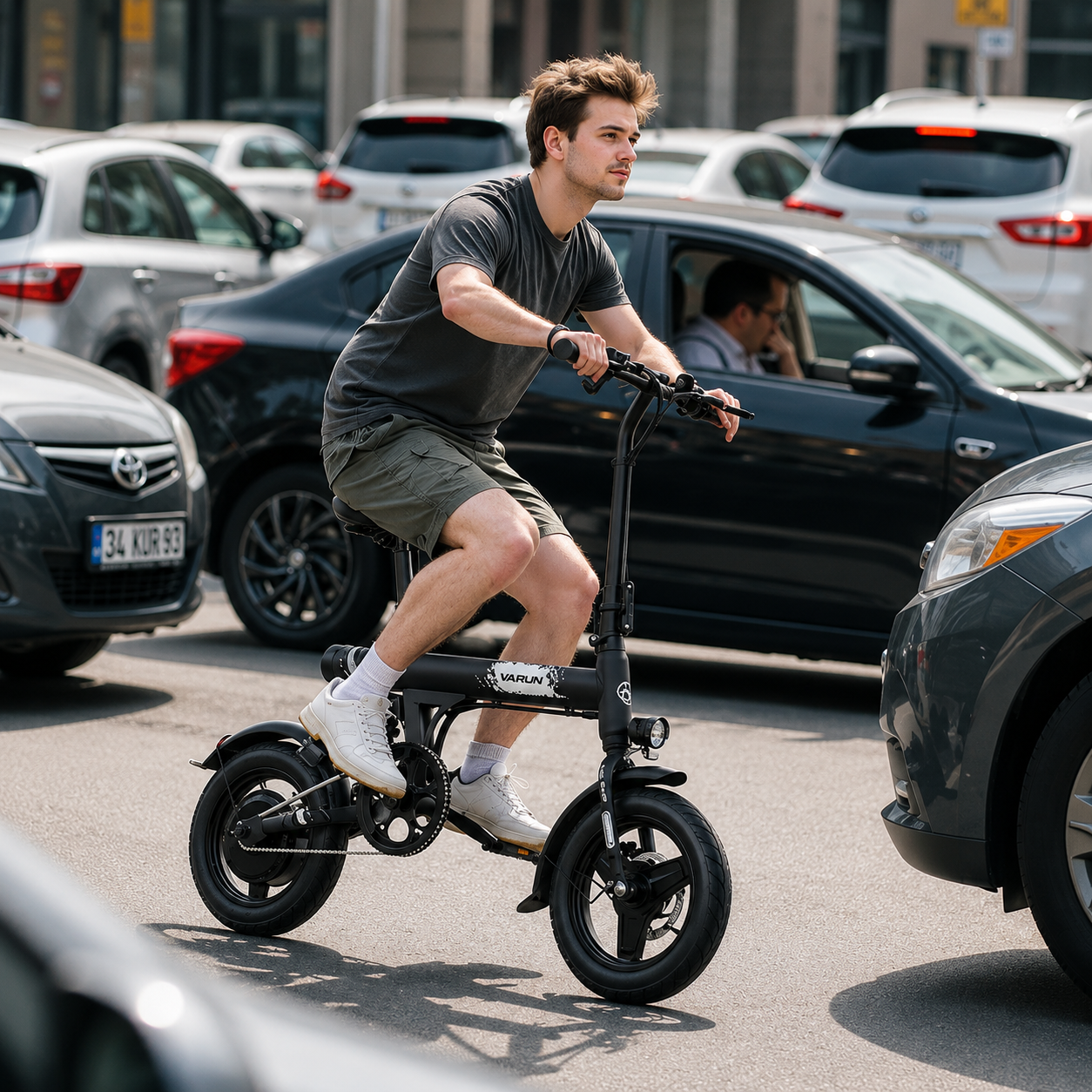 Rider commuting on the black VARUN C14