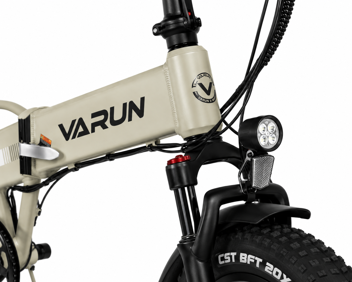 VARUN S20-1 headlight, front suspension, and frame detail