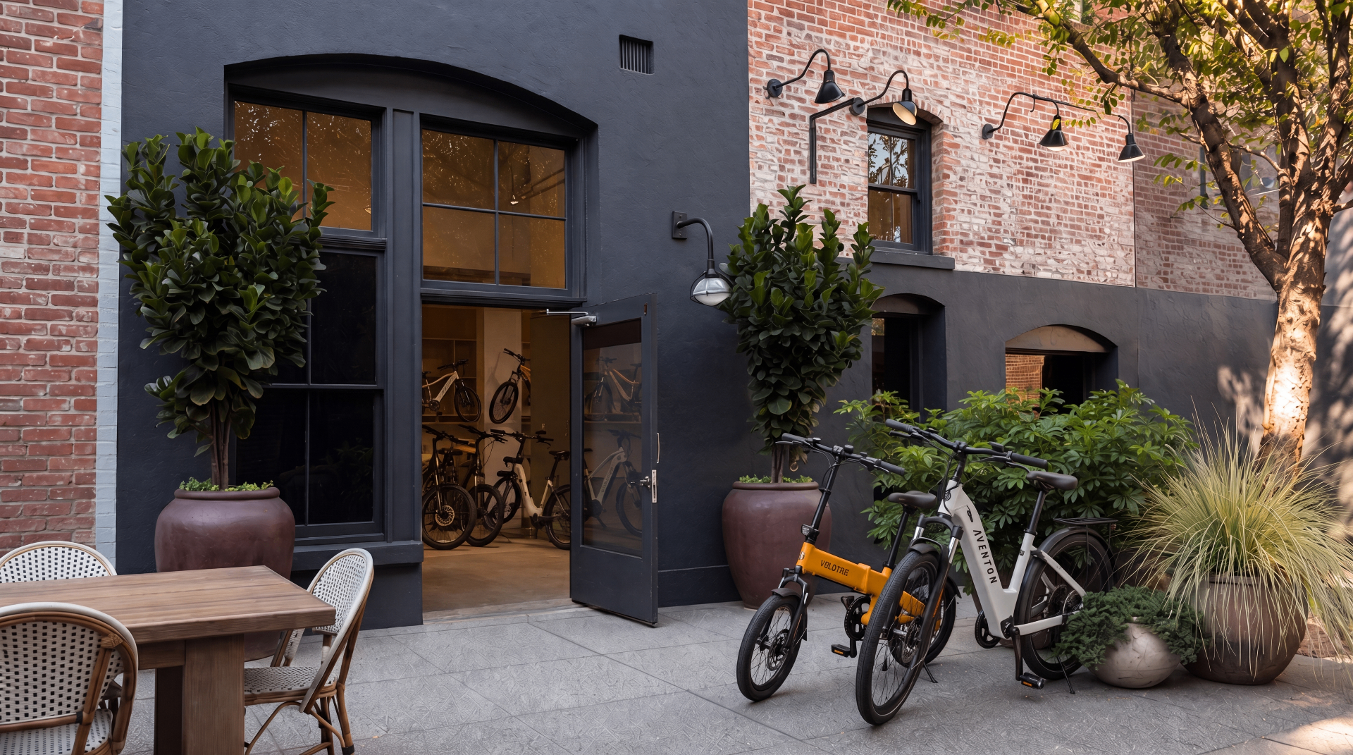 Pedal Hut e-bike lineup at a Los Angeles sunset